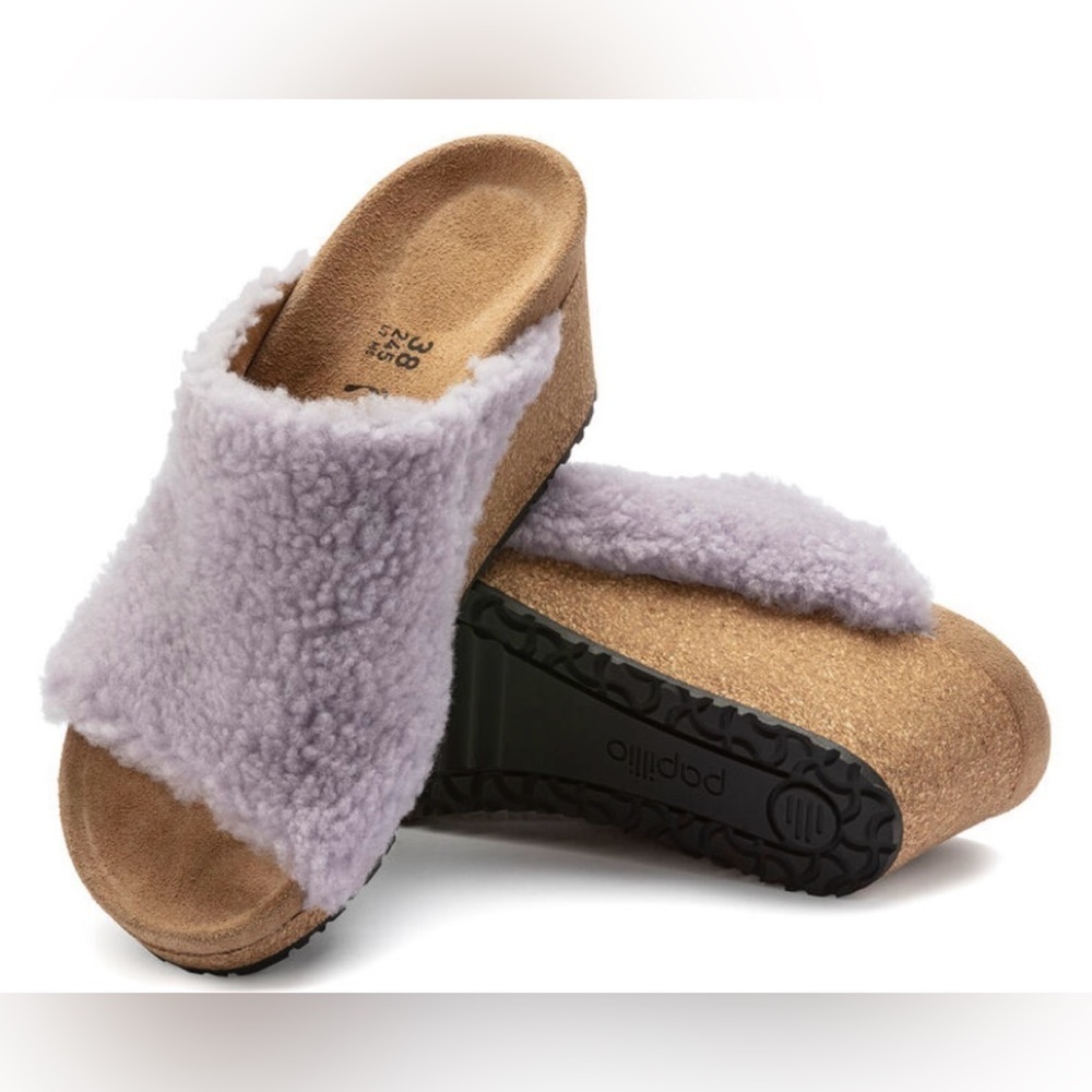 Birkenstock Namica Teddy Wedge Mules From Papillio Purple Fog SZ 37 = US 6 NWT